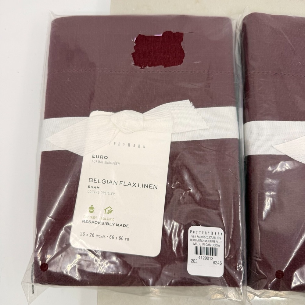 Pottery Barn Belgian Flax Linen Merlot Set Of Two Euro Shams Luxury Natural - Picture 2 of 5